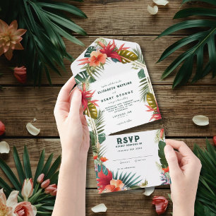 Invitación Todo En Uno Boda floral acuarela tropical exótica