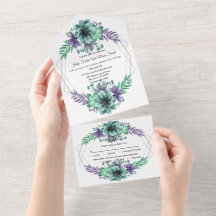 Boda floral acuarela verde y púrpura