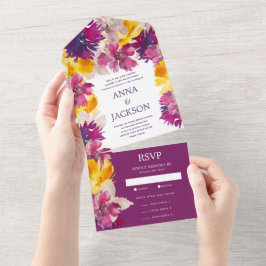 Invitación Todo En Uno BODA floral amarillo morado de magenta salvaje