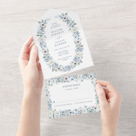 Invitación Todo En Uno Boda Floral Azul