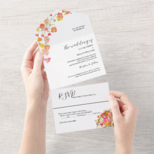 Invitación Todo En Uno Boda floral azul polvoriento