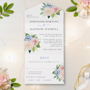 Invitación Todo En Uno Boda floral azul rosa oscuro Hydrangea