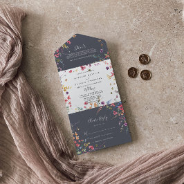 Invitación Todo En Uno Boda Floral azul silvestre clásico