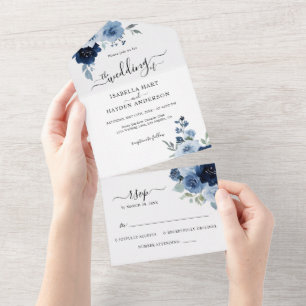 Invitación Todo En Uno Boda floral azul turquesa de luz marina RSVP