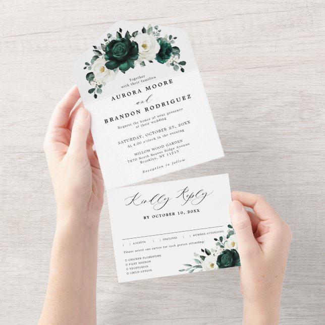 Invitación Todo En Uno Boda floral blanca Eucalyptus (desgarro)