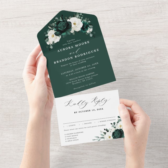 Invitación Todo En Uno Boda floral blanca Eucalyptus A (desgarro)