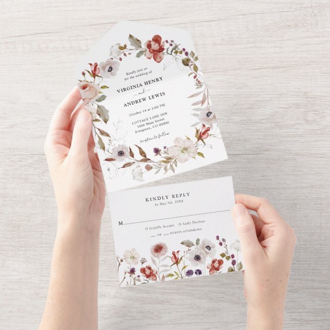 Invitación Todo En Uno Boda Floral Boho (desgarro)