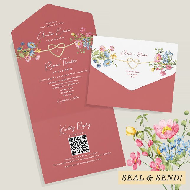 Invitación Todo En Uno Boda Floral Boho Coral (Subido por el creador)