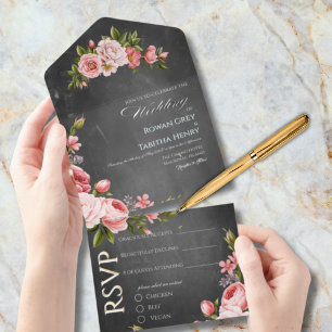 Invitación Todo En Uno Boda floral boho de pizarra vintage