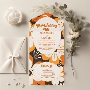Invitación Todo En Uno Boda Floral Boho Retro