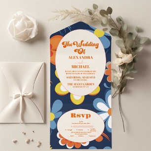 Invitación Todo En Uno Boda Floral Boho Retro