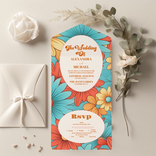 Invitación Todo En Uno Boda Floral Boho Retro (Subido por el creador)