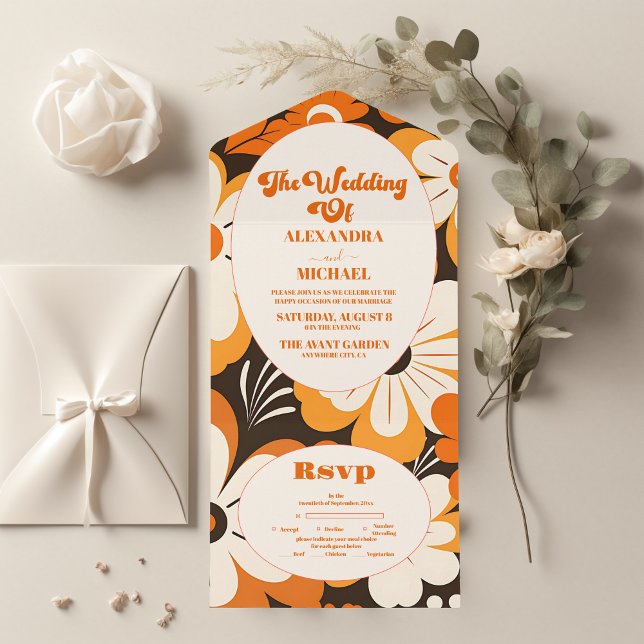 Invitación Todo En Uno Boda Floral Boho Retro (Subido por el creador)