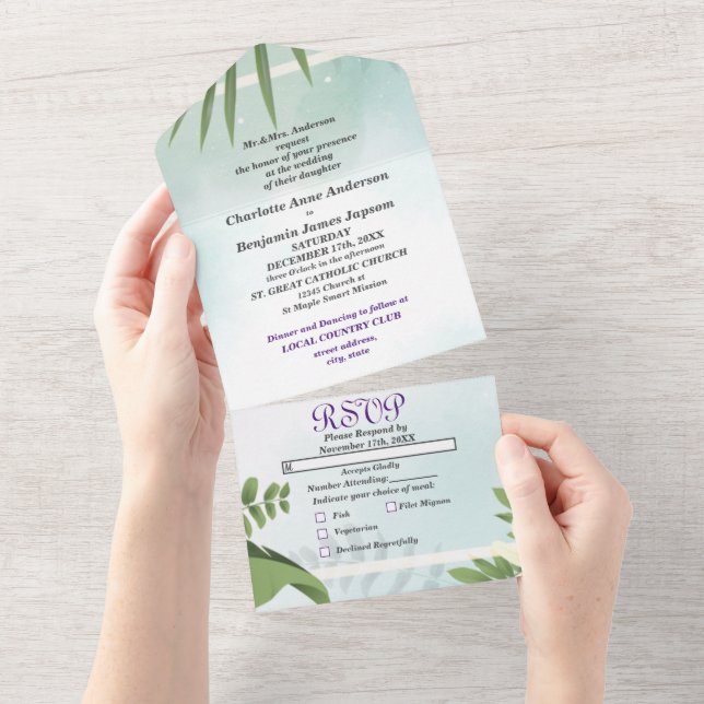 Invitación Todo En Uno Boda floral botánica rústica simple (desgarro)