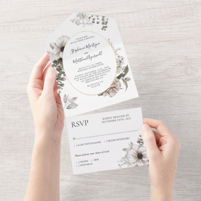 Invitación Todo En Uno Boda floral botánico moderno único (desgarro)