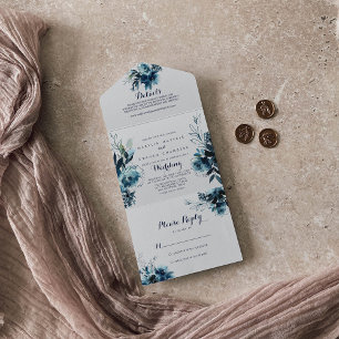 Invitación Todo En Uno Boda floral de acuarela clásica