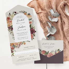Invitación Todo En Uno Boda floral de acuarela de flor de flor de flor ru