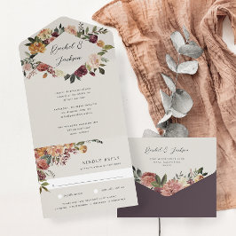 Invitación Todo En Uno Boda floral de acuarela de flor de flor de flor ru