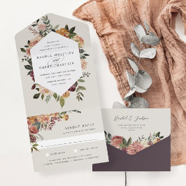 Invitación Todo En Uno Boda floral de acuarela de flor de flor de flor ru