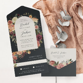 Invitación Todo En Uno Boda floral de acuarela de flor de flor de flor ru