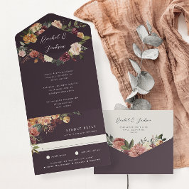 Invitación Todo En Uno Boda floral de acuarela de flor de flor de flor ru