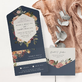 Invitación Todo En Uno Boda floral de acuarela de flor de flor de flor ru