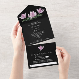 Invitación Todo En Uno Boda floral de acuarela Magnolia