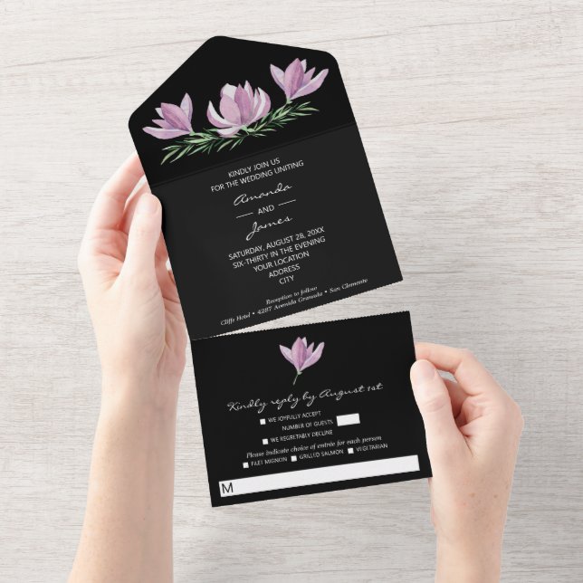 Invitación Todo En Uno Boda floral de acuarela Magnolia (desgarro)
