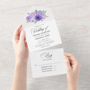 Invitación Todo En Uno Boda floral de acuarela ultra violeta todo en uno