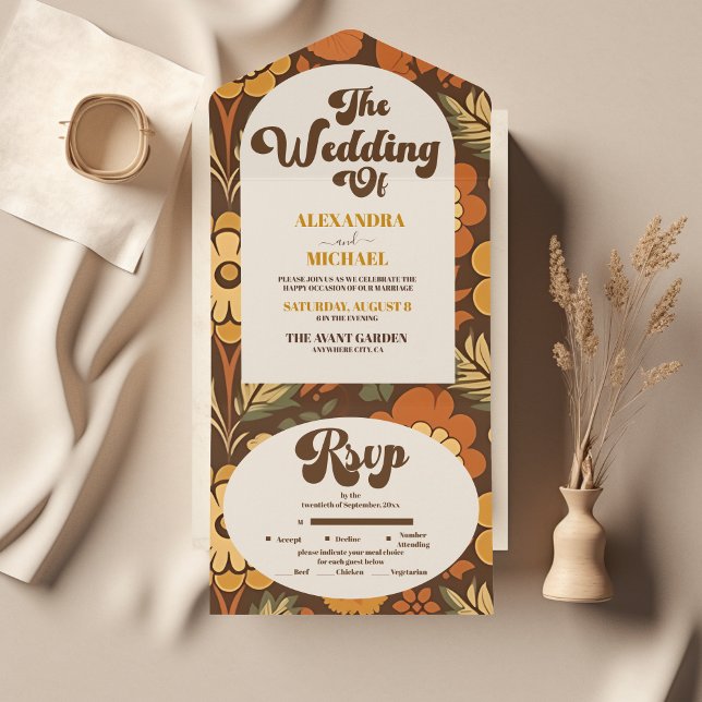 Invitación Todo En Uno Boda floral de Arch Modern Retro 70 (Subido por el creador)