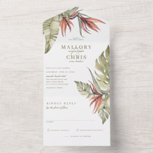 Invitación Todo En Uno Boda floral de ave tropical del paraíso