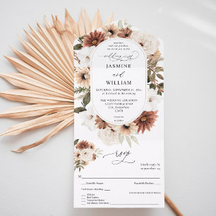 Invitación Todo En Uno Boda floral de Boho Neutral Rústico