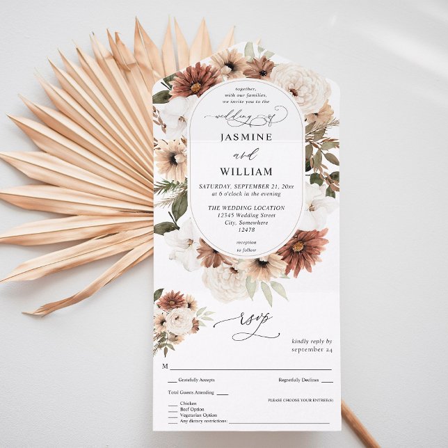 Invitación Todo En Uno Boda floral de Boho Neutral Rústico (Subido por el creador)