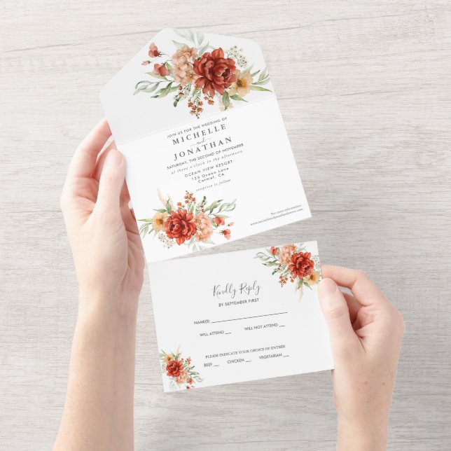 Invitación Todo En Uno Boda floral de Boho ruso (desgarro)