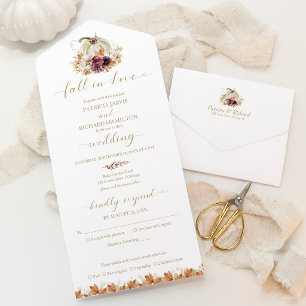 Invitación Todo En Uno Boda Floral de Calabaza Blanca de Otoño