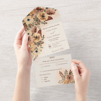 Invitación Todo En Uno Boda floral de color acuático elegante otoño