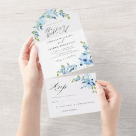 Invitación Todo En Uno boda floral de color azul claro