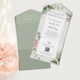 Invitación Todo En Uno Boda floral de color de agua rosa Rubor