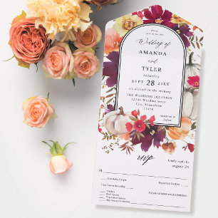 Invitación Todo En Uno Boda floral de la piel de calabaza blanca