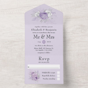 Invitación Todo En Uno Boda floral de lavanda y plata todo en uno Invi