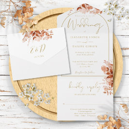 Invitación Todo En Uno Boda floral de otoño de otoño con rúsculo de oro