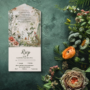 Invitación Todo En Uno Boda floral de otoño elegante moderna arbolada