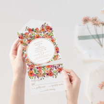 Boda floral de otoño en una sola invitación