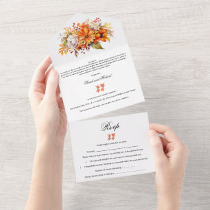 Invitación Todo En Uno Boda floral de otoño rústico