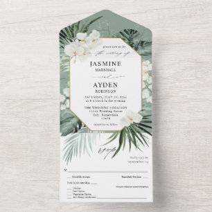 Invitación Todo En Uno Boda floral de palma y blanco tropical - verde de 