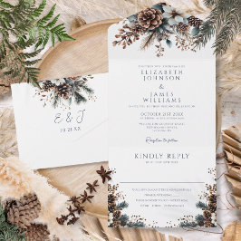 Invitación Todo En Uno Boda Floral de Piña Rústica Elegante Moderna