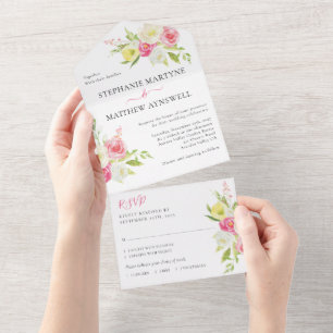Invitación Todo En Uno Boda floral de primavera amarilla rosa