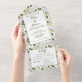 Invitación Todo En Uno Boda floral de primavera de grosella Monogram Gard