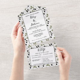 Invitación Todo En Uno Boda floral de primavera de zarzamora de jardín co