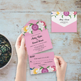 Invitación Todo En Uno Boda floral de primavera moderna en el país rosa d